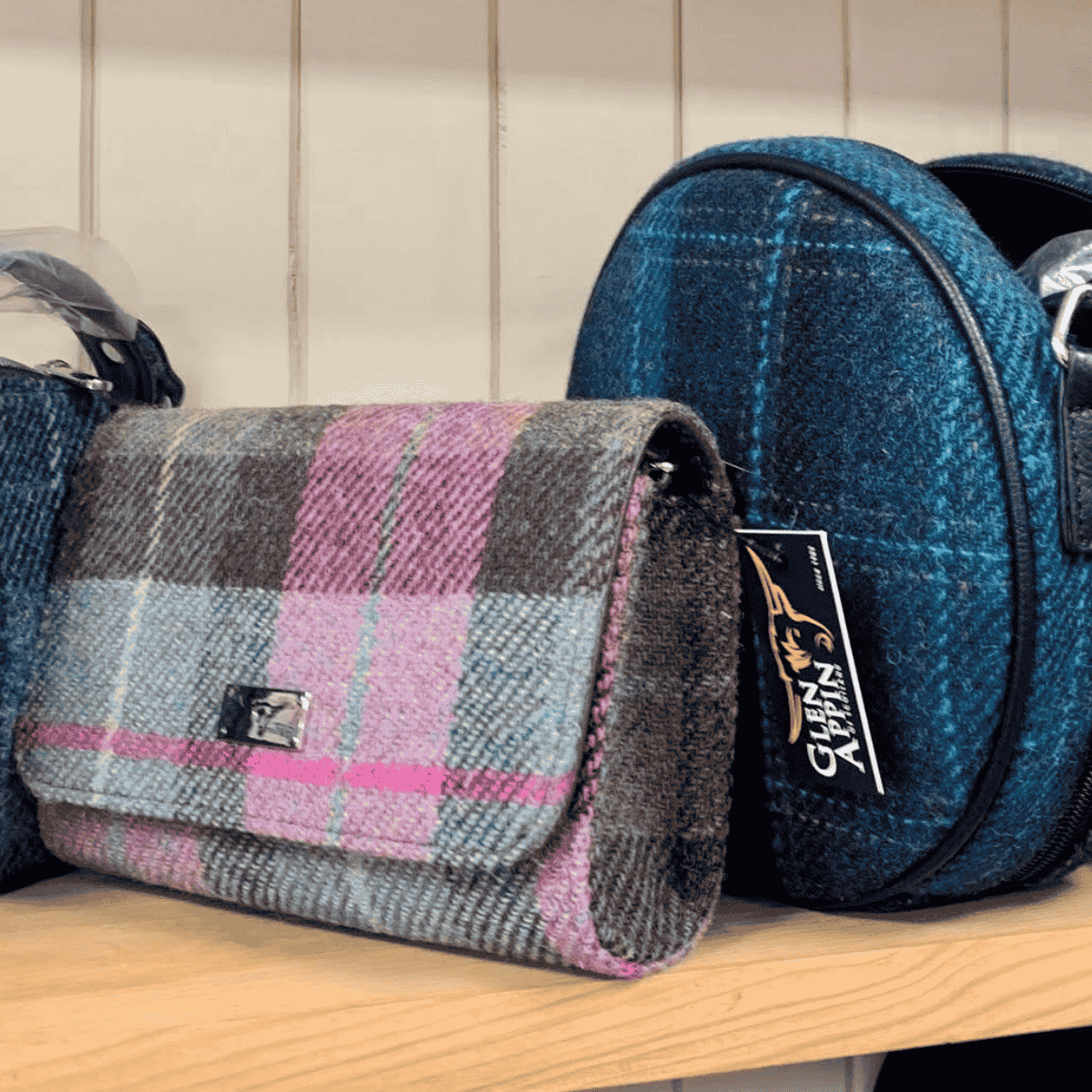 Stylish bags and accessories displayed inside Aila Bells Gift Shop in Penicuik