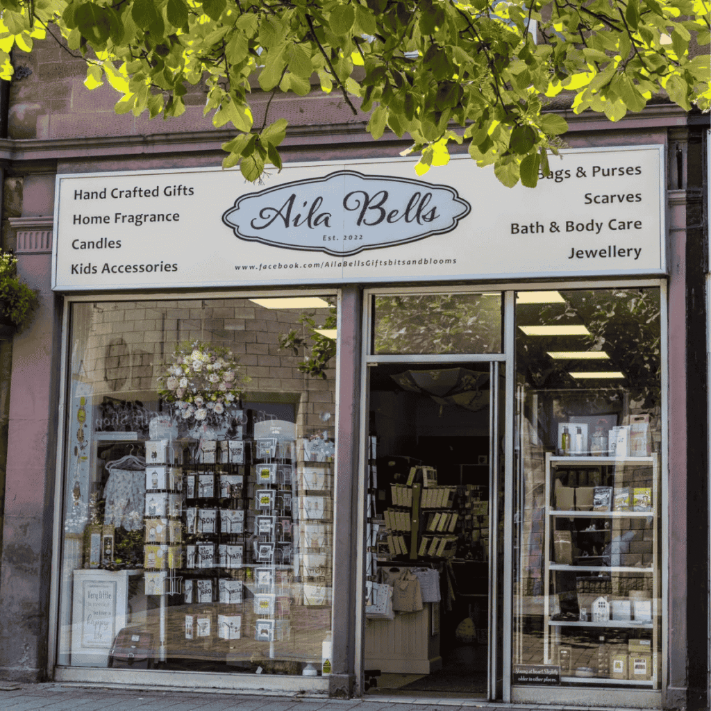 Aila Bells Gift Shop in Penicuik town centre selling handcrafted gifts, home fragrance, candles, jewellery and accessories